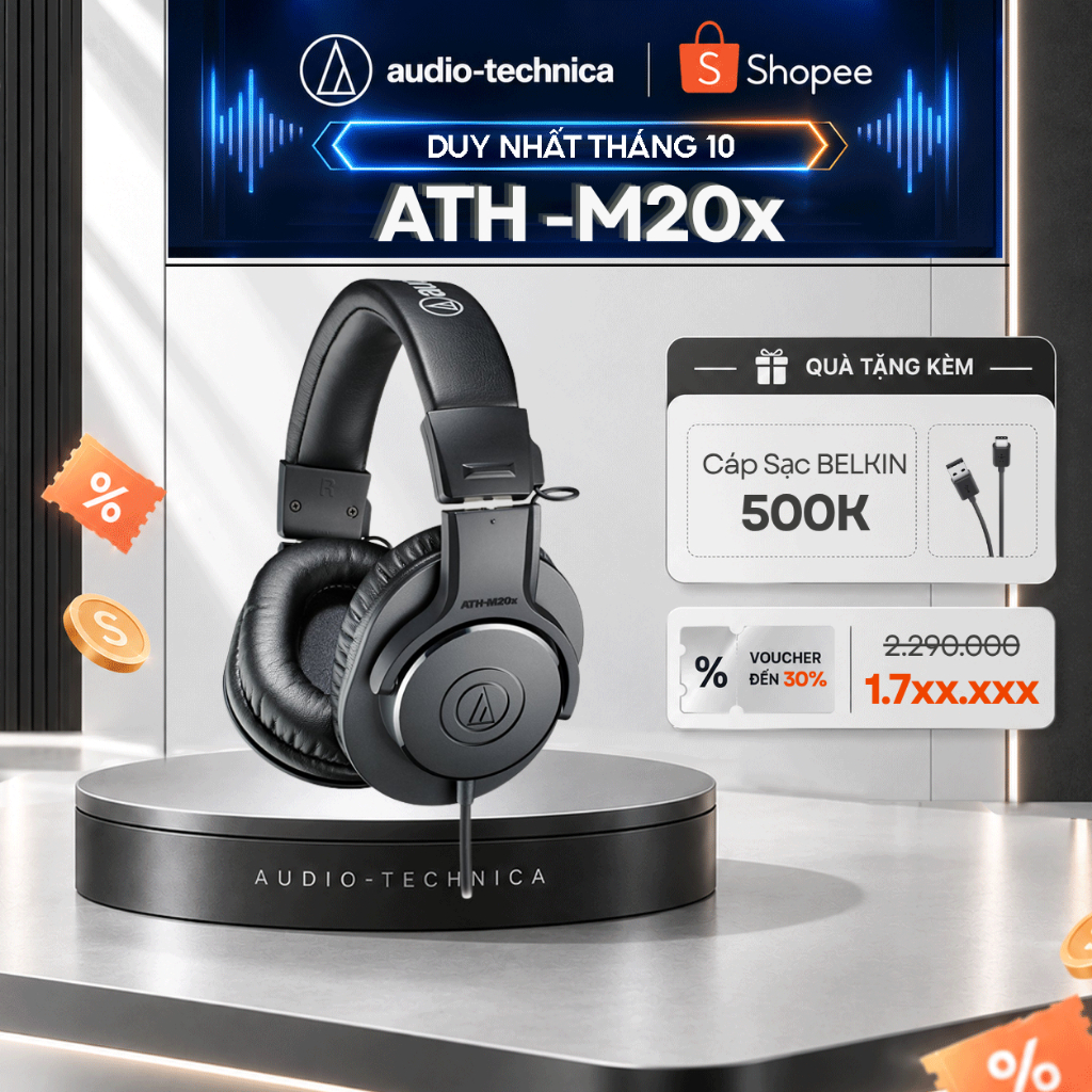 [Chính Hãng] Tai nghe kiểm âm Audio-Technica ATH-M20x Studio Monitor Over-Ear Giá Tốt Cho Thu Âm
