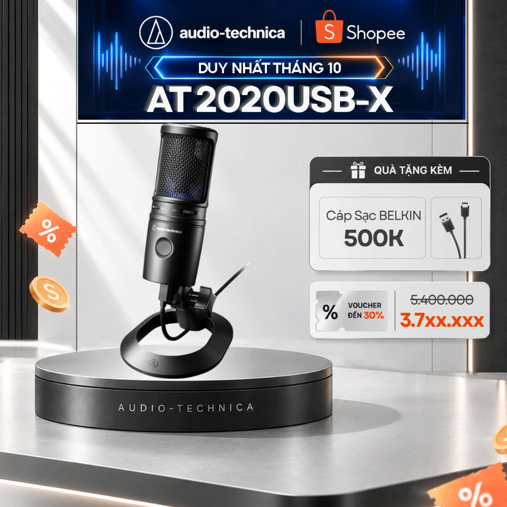 [Chính Hãng] Micro thu âm Audio-Technica AT2020USB-X Condenser Cho Livestream Podcast Studio