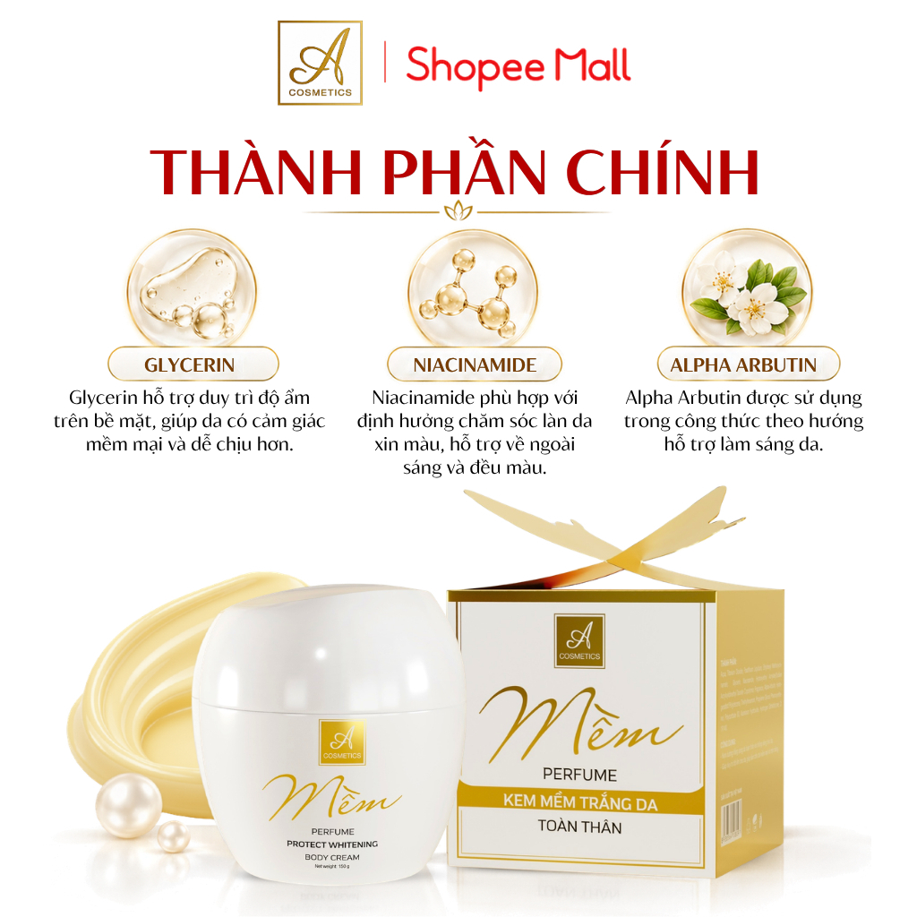 Kem body mềm A Cosmetics, dưỡng trắng da toàn thân, cấp ẩm, không gây bết dính, hương nước hoa 150g | BigBuy360 - bigbuy360.vn