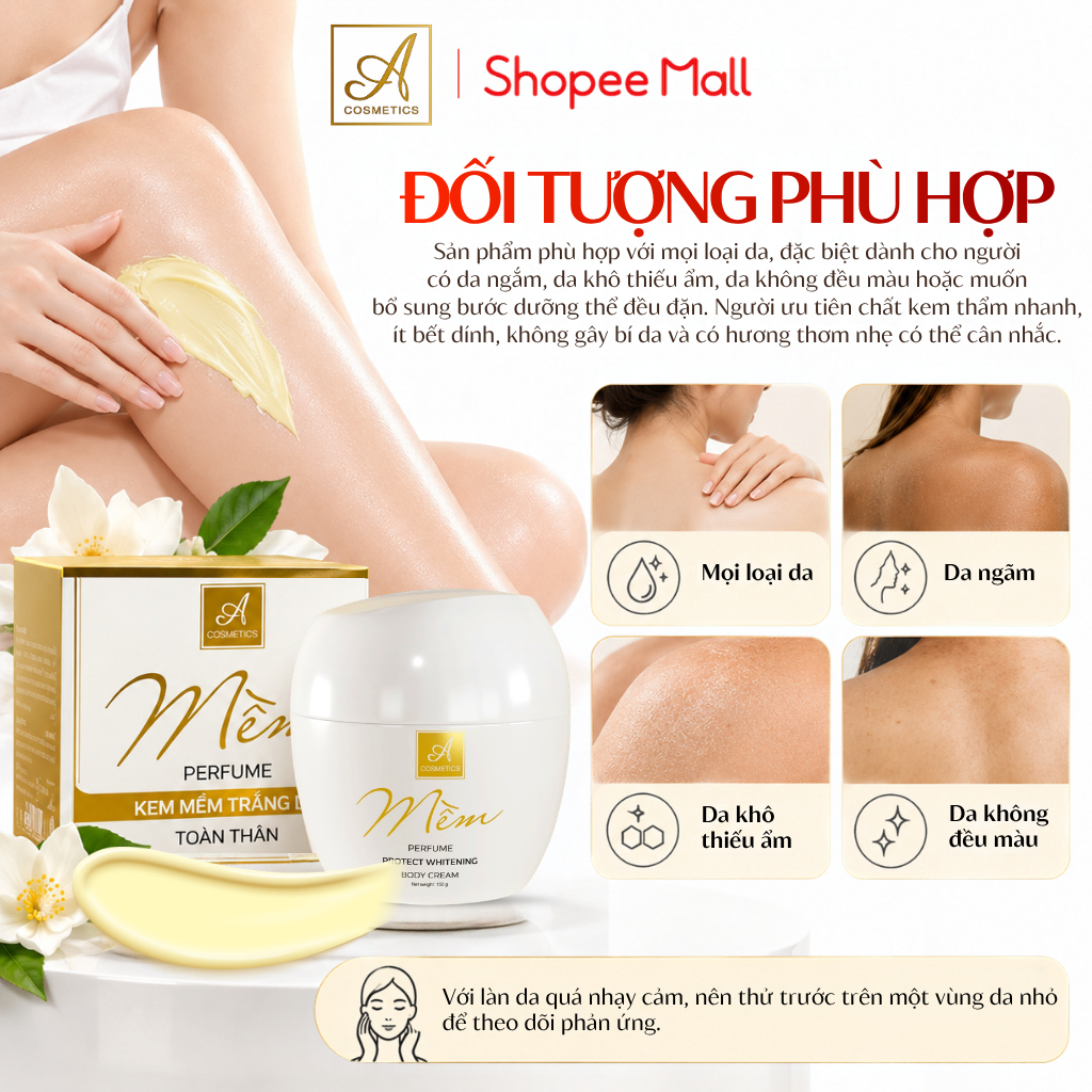 Kem body mềm A Cosmetics, dưỡng trắng da toàn thân, cấp ẩm, không gây bết dính, hương nước hoa 150g | BigBuy360 - bigbuy360.vn