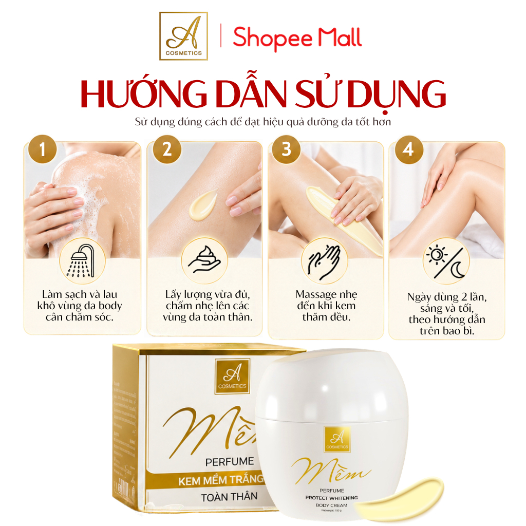 Kem body mềm A Cosmetics, dưỡng trắng da toàn thân, cấp ẩm, không gây bết dính, hương nước hoa 150g | BigBuy360 - bigbuy360.vn