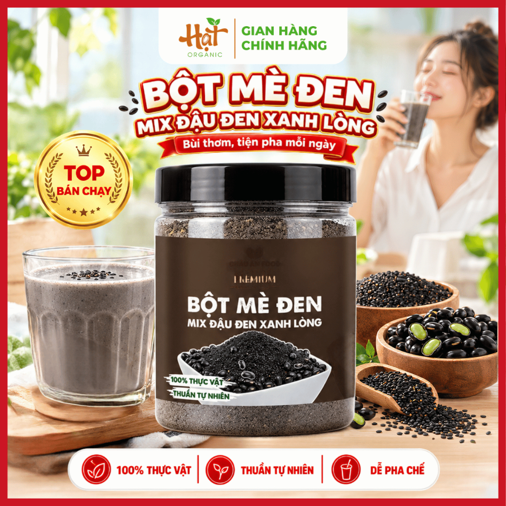 Bột Mè Đen Mix Đậu Đen Xanh Lòng Nguyên Chất Không Phụ Gia, Hỗ Trợ Đen Tóc, Sáng Da Thực Dưỡng