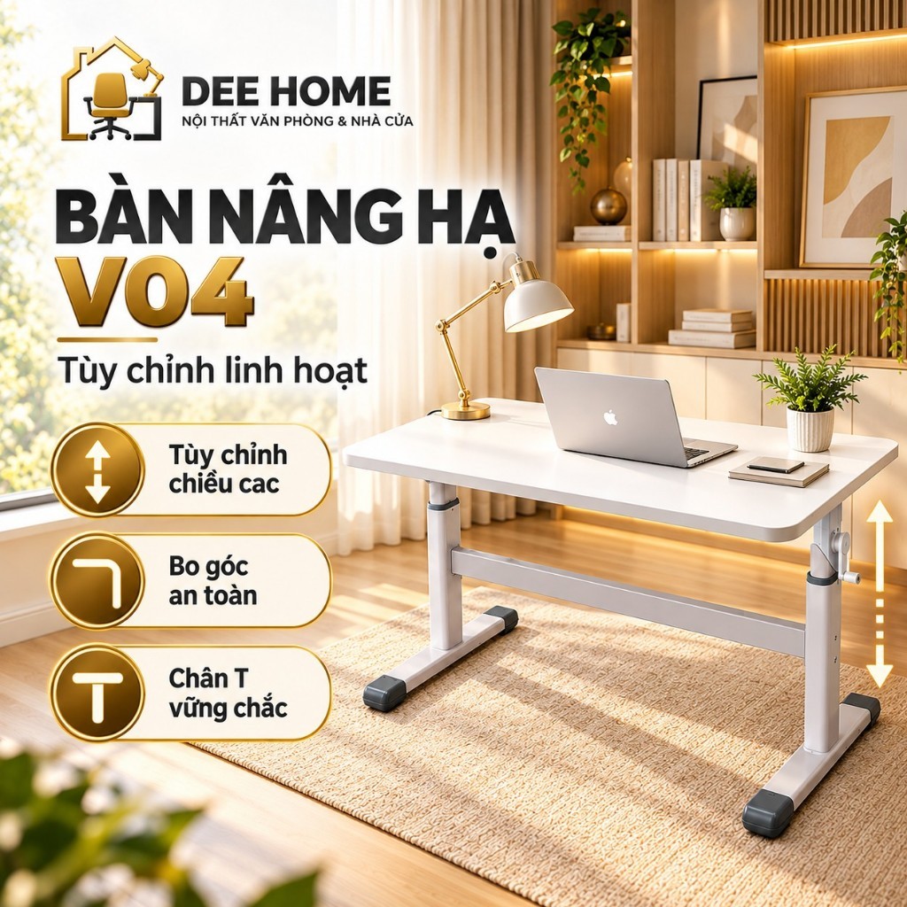 Bàn Làm Việc Bàn Học Thông Minh V04 DEEHOME Tùy Chỉnh Độ Cao Mặt Bàn Thích Hợp Nhiều Không Gian