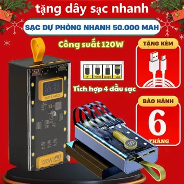 (Tặng Cáp Sạc Nhanh)sạc dự phòng pin 50000mAh 80000mAh sạc nhanh pin 120W dung lượng lớn có sẵn nhiều dây sạc