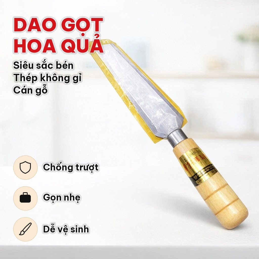 (COMBO 5) Dao Gọt Hoa Quả Dài 21cm, Dao Gọt Cán Gỗ Thép Không Gỉ Sắc Bén - Cắt Trái Cây, Tỉa Rau Củ Quả