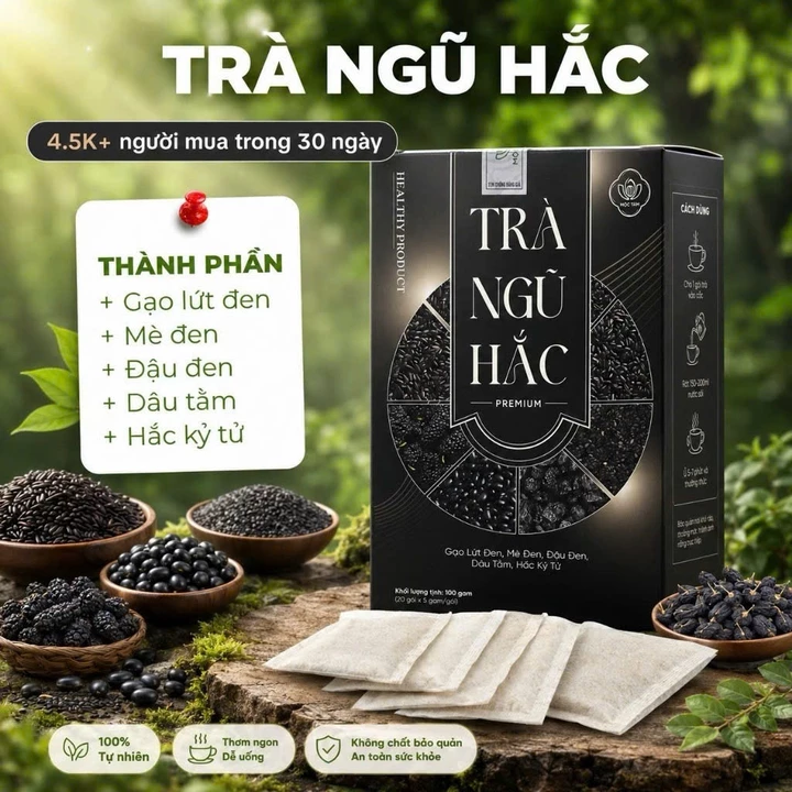 Trà Ngũ Hắc Premium - Trà Túi Lọc Gạo Lứt Đen Mè Đen Đậu Đen Dâu Tằm Hắc Kỷ Tử 100g