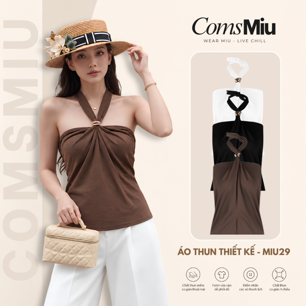 Áo Thun Nữ ComsMiu Cổ Phối Yếm - Vải Thun Lạnh 4 Chiều Thoáng Mát - MIU29