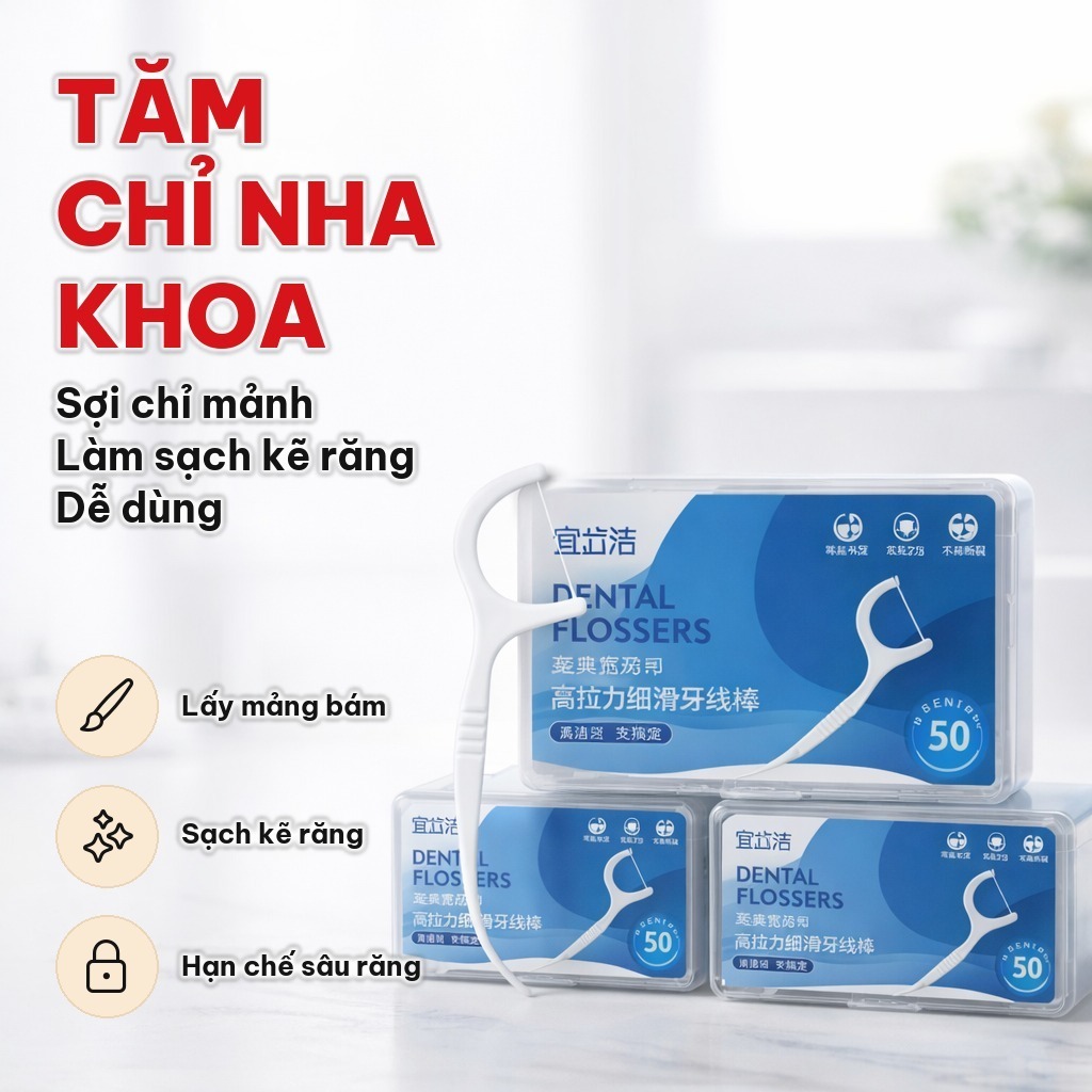 [COMBO 10] Hộp 50 Cây Tăm Chỉ Nha Khoa Sợi Chỉ Mảnh, Dental Flossers Làm Sạch Kẽ Răng, Vệ Sinh Răng Miệng