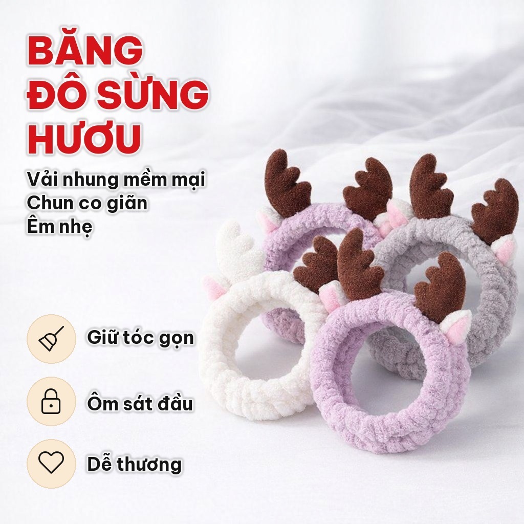 Băng Đô Sừng Hươu Nữ Dễ Thương, Băng Đô Rửa Mặt Vải Nhung Mềm Mại Co Giãn Khi Trang Điểm, Tẩy Trang Hằng Ngày