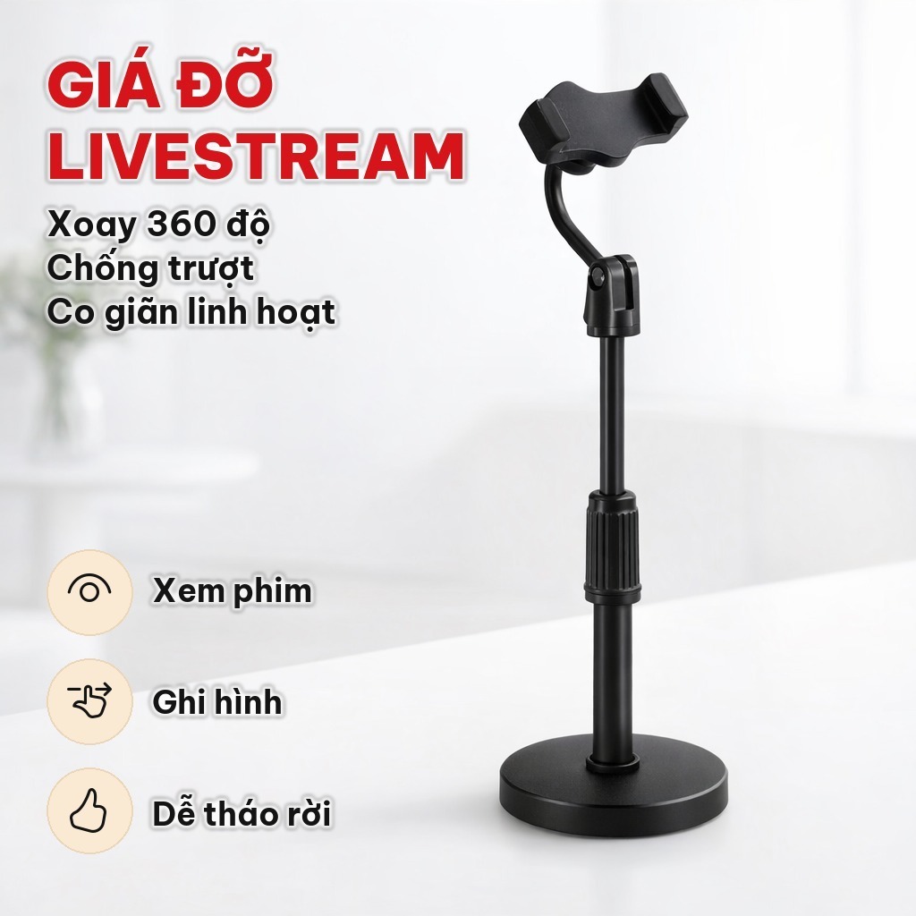 Giá Đỡ Điện Thoại Để Bàn Xoay 360 Độ, Đế Đỡ Điện Thoại Kẹp Chắc Chắn Dùng Livestream, Xem Phim, Ghi Hình