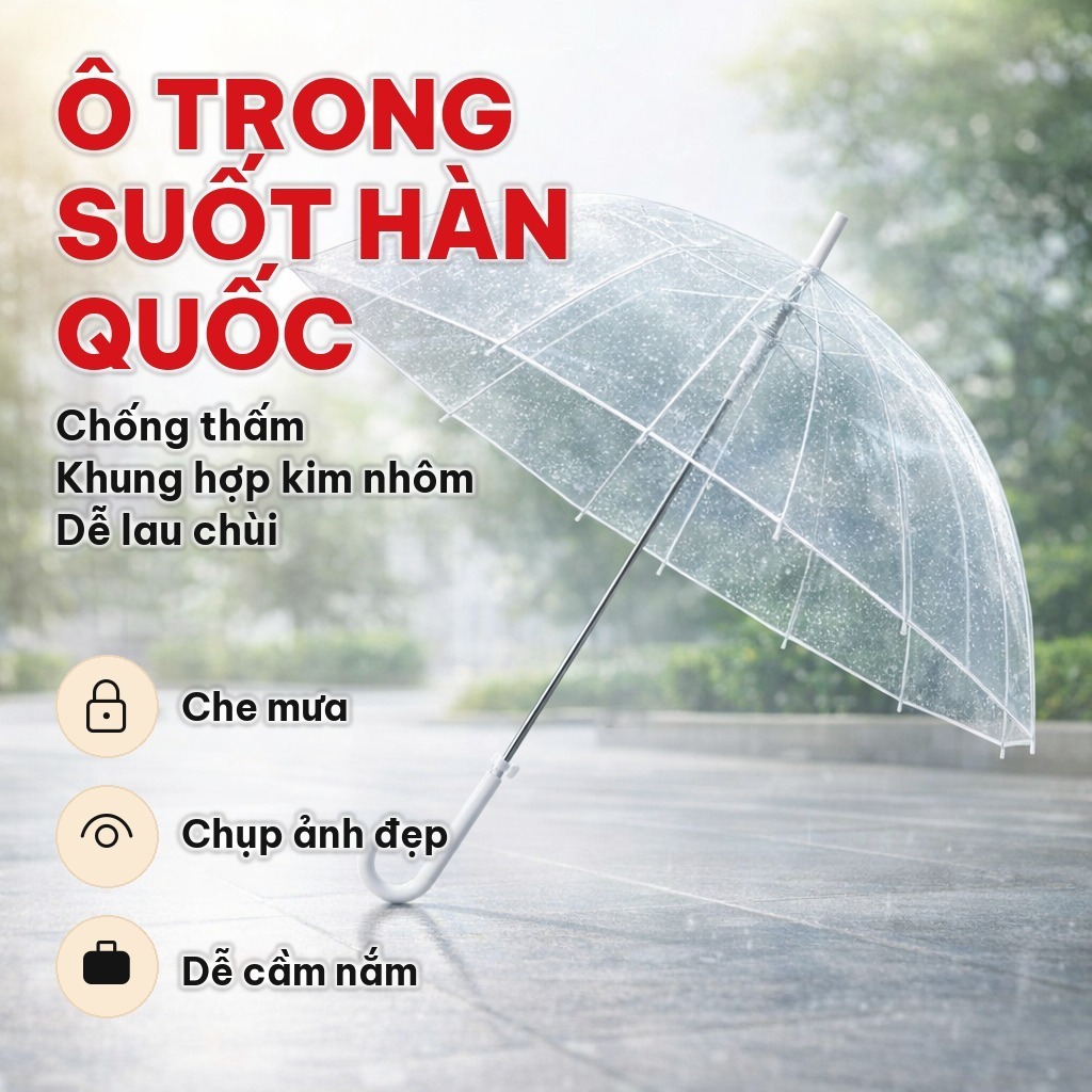 Ô Trong Suốt Phong Cách Hàn Quốc, Dù Cầm Tay Chống Thấm, Che Nắng Che Mưa, Phụ Kiện Chụp Ảnh Cưới, Kỷ Yếu