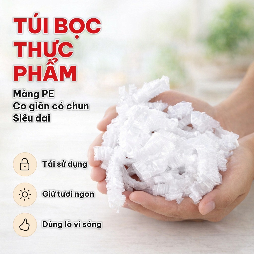 (COMBO 10) Túi Màng Bọc Thực Phẩm Co Dãn Có Chun, Túi Gấu Bọc Đồ Ăn Chất Liệu PE, Bảo Quản Thực Phẩm
