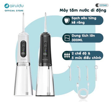 Airuidu Máy Tăm Nước Gia Đình 300ml Bình Nước Lớn 4 Đầu Phun 100 Mức Áp Lực Chống Nước IPX7 CF540