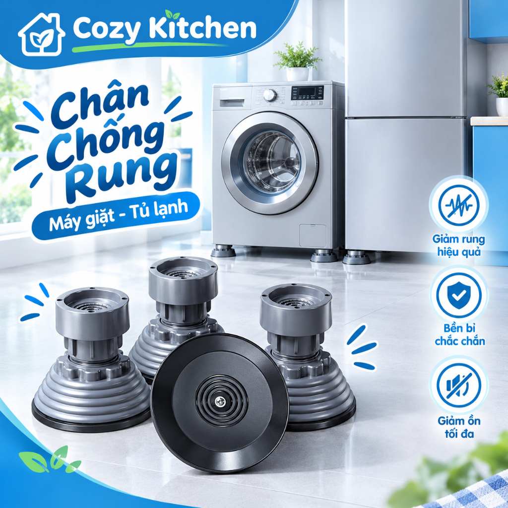 Bộ 4 Chân Đế Chống Rung Máy Giặt Cao Su Cao Cấp | Chống Ồn, Chống Trượt, Tăng Độ Cao Máy Giặt & Tủ Lạnh Bền Đẹp