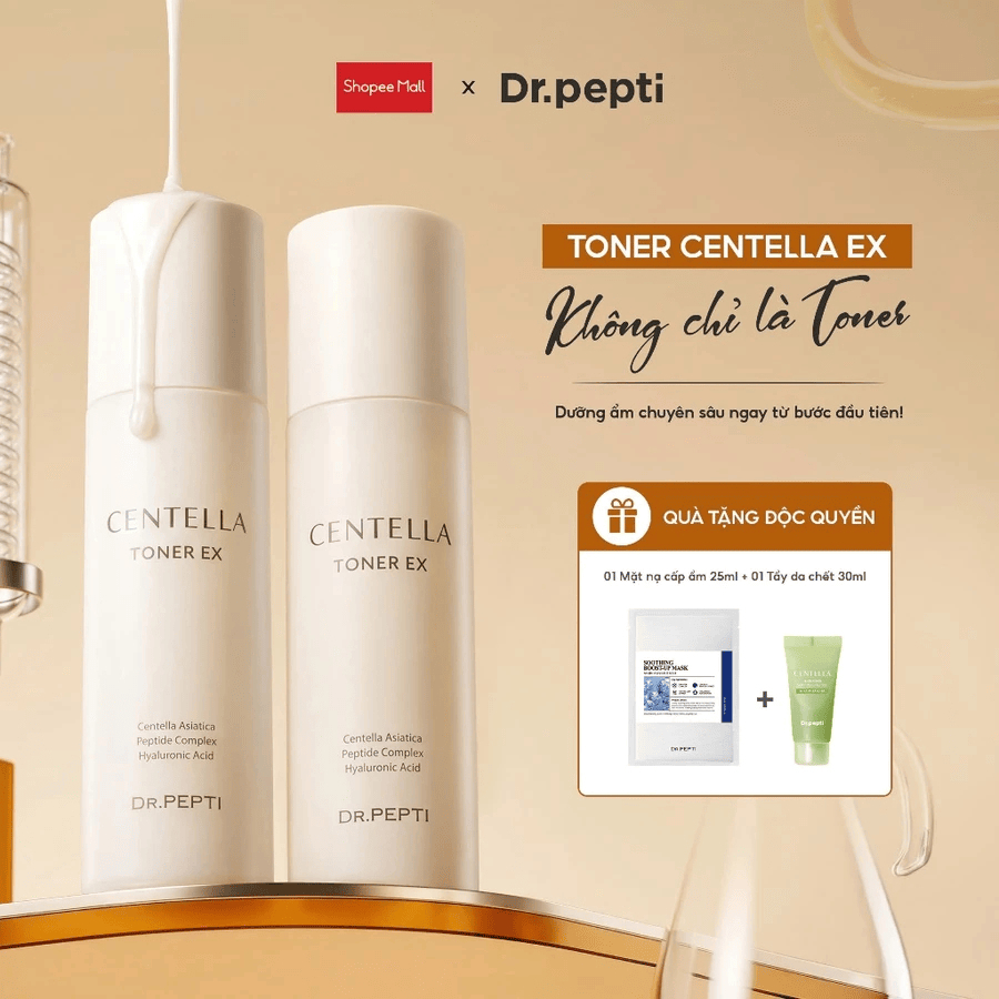 Combo Hai Nước Hoa Hồng Dr.Pepti Centella Toner Ex Cấp Ẩm, Dưỡng Da Căng Bóng 180ml