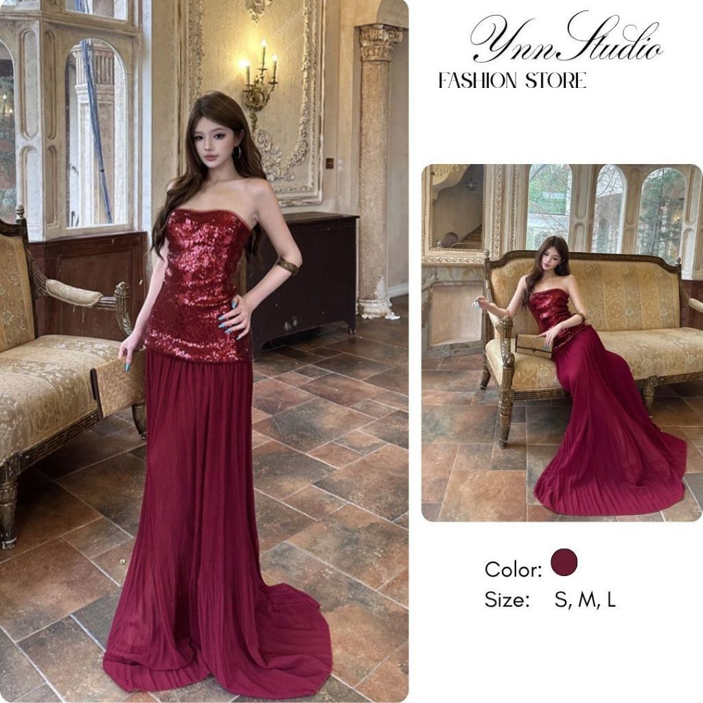 Đầm ống đuôi cá cúp ngực ôm body chất liệu nhũ kim sa co dãn