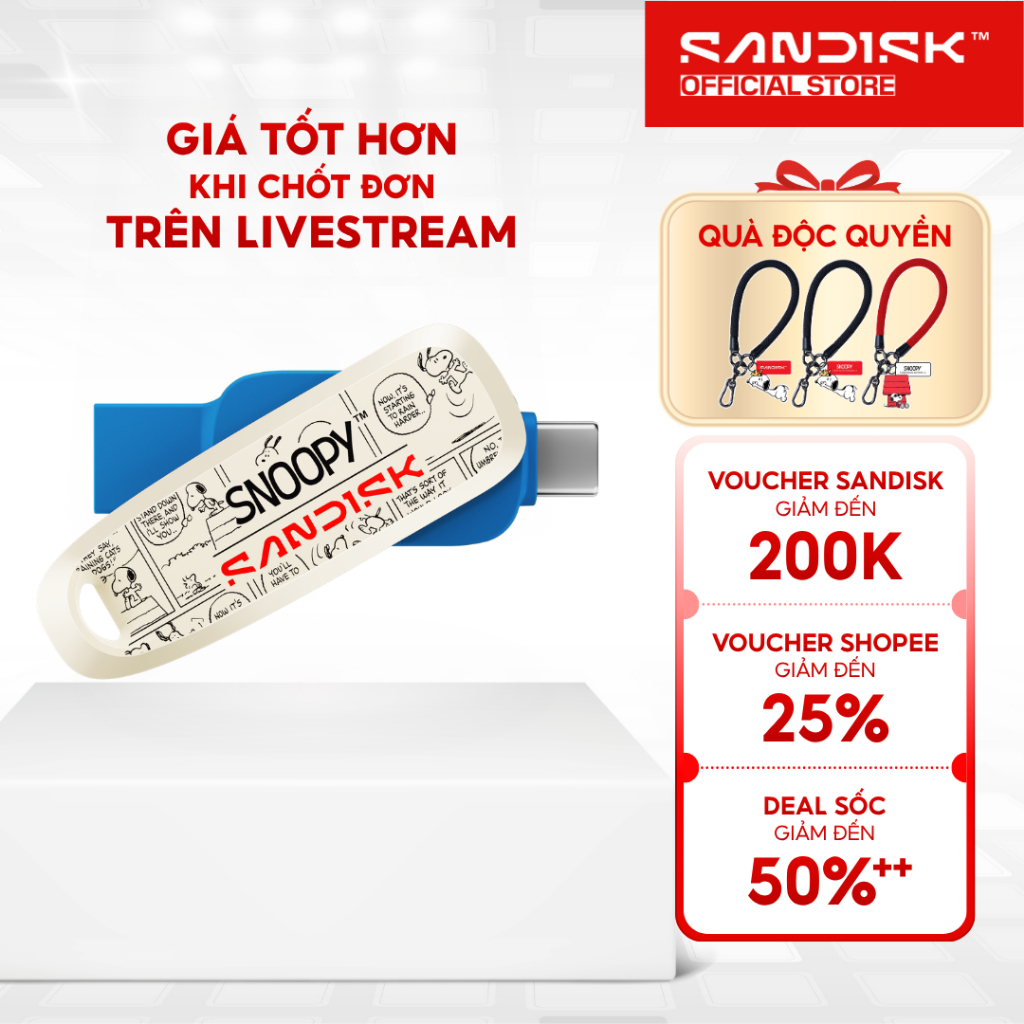 USB 3.2 OTG Sandisk Snoopy Phone Drive Type-C SDDDC6 64GB/128GB/256GB 100MB/s - Bảo hành 5 năm