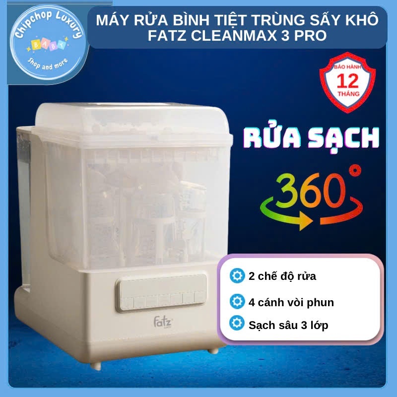 Fatzbaby Máy rửa bình, sấy khô tiệt trùng kèm lọc nước cleanmax pro 3 bảo hành chính hãng 12 tháng