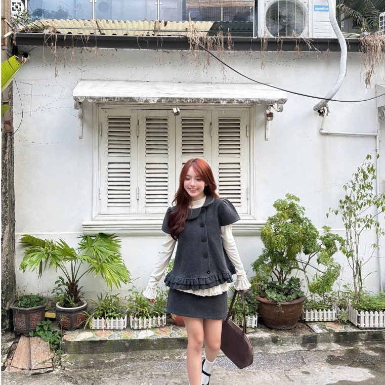 Set 2 món áo dạ cổ sen kèm chân váy dáng ngắn Nữ (áo trong bán rời) the.sweaterweather TSW | BigBuy360 - bigbuy360.vn
