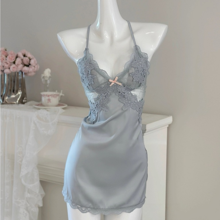 [Hỏa Tốc,Bảo Mật] Váy Ngủ Lụa 2 Dây Quyến Rũ Đầm Ngủ Lụa 2 Dây Ren (SET Kèm Quần) Cao Cấp - Mã VN005