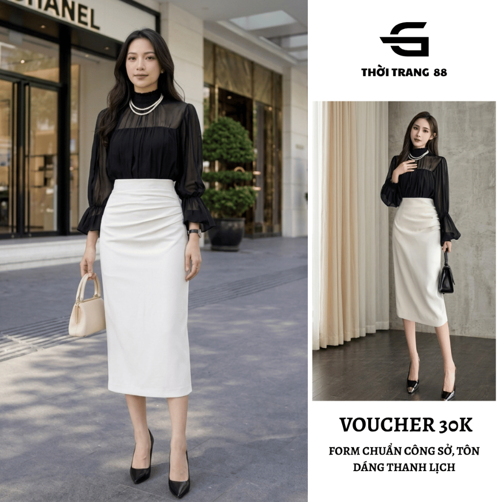 Chân Váy Bút Chì Công Sở Nữ Dáng Dài 70cm CV017 Cạp Cao Xếp 5 Ly Giấu ...