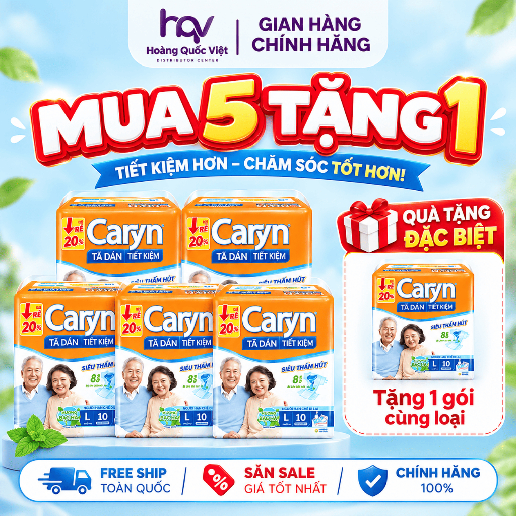 [MUA 5 TẶNG 1] Tã/Bỉm Dán Người Lớn Caryn Màu Cam Tiết Kiệm Size M L XL 10 Miếng Thấm Hút Ngăn Tràn