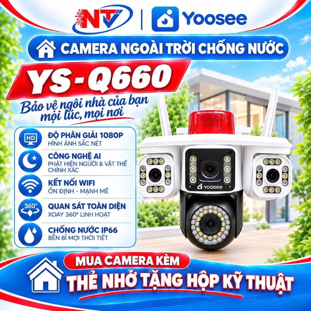 ( MẪU MỚI) Camera Yoosee 3 MẮT MÁY BAY ĐỘC LẬP FHD, 3 mắt xem 3 khung hình, đầy đủ tính năng