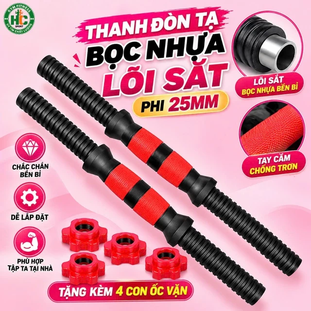 Bộ Thanh Đòn Tạ Tay 40cm/50cm – Tay Cầm Tạ Lắp Tạ Đĩa Tập Gym, Tập Tay, Vai, Ngực Tại Nhà