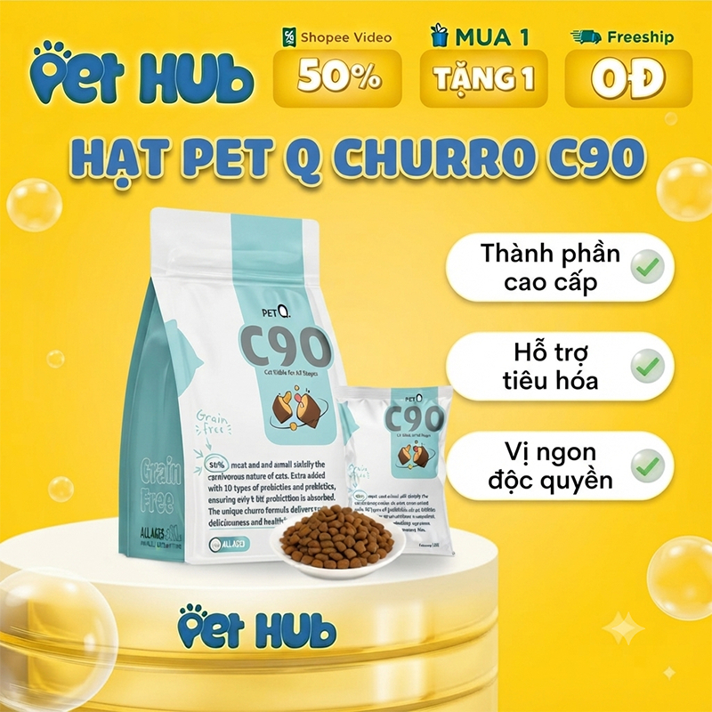 [1KG] Hạt PetQ Churro C90,C90U,C90K, Thức Ăn Hạt Pet Q Cho Mèo Dinh dưỡng, Ngon miệng