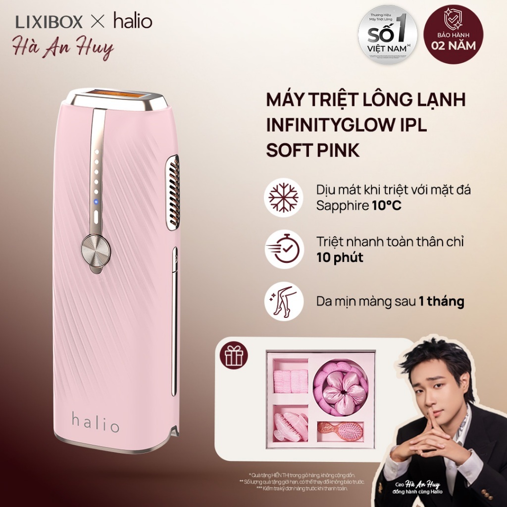 Máy Triệt Lông Lạnh Sapphire Halio InfinityGlow IPL Sapphire Cooling Hair Removal Kèm Set Gift - Soft Pink
