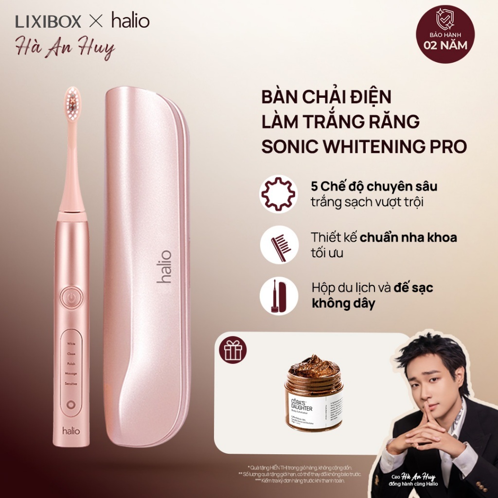 Bàn Chải Điện Làm Trắng Răng Halio Sonic Whitening Electric Toothbrush PRO Kèm Hộp Đựng