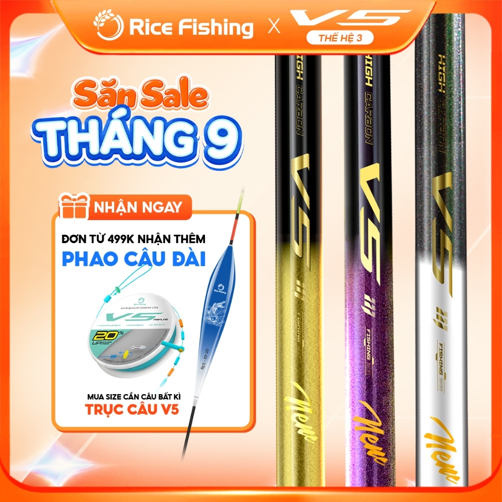 Cần câu đài V5 Thế hệ 3 Rice Fishing Carbon 30T & 40T Nâng cấp phiên bản mới 2025
