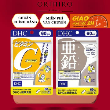 Combo 60 Ngày Gồm Viên Uống Vitamin C DHC Gói 120 Viên & Kẽm DHC Gói 60 Viên Nhật Bản