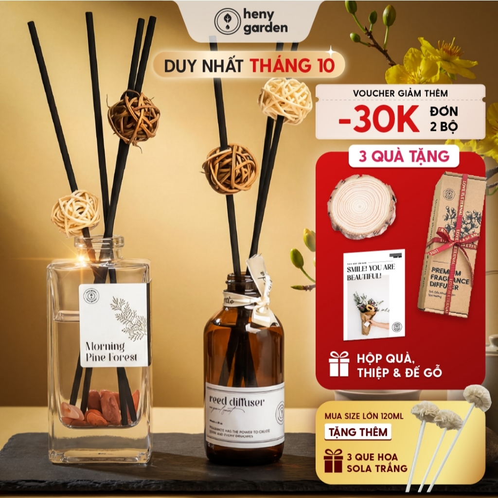 Tinh Dầu Thơm Phòng Khuếch Tán Cắm Que Quà Tặng HENY GARDEN Mùi Hương Thư Giãn