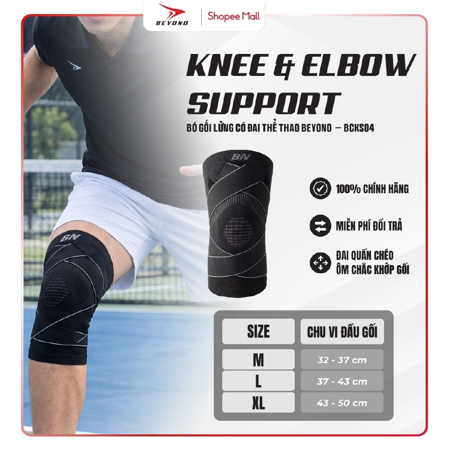 Bó Gối Đai Dây BCK04 BEYONO Bảo Vệ Dây Chằng, Chống Trượt, Hỗ Trợ Phục Hồi, Vận Động Luyện Tập Các Môn Thể Thao