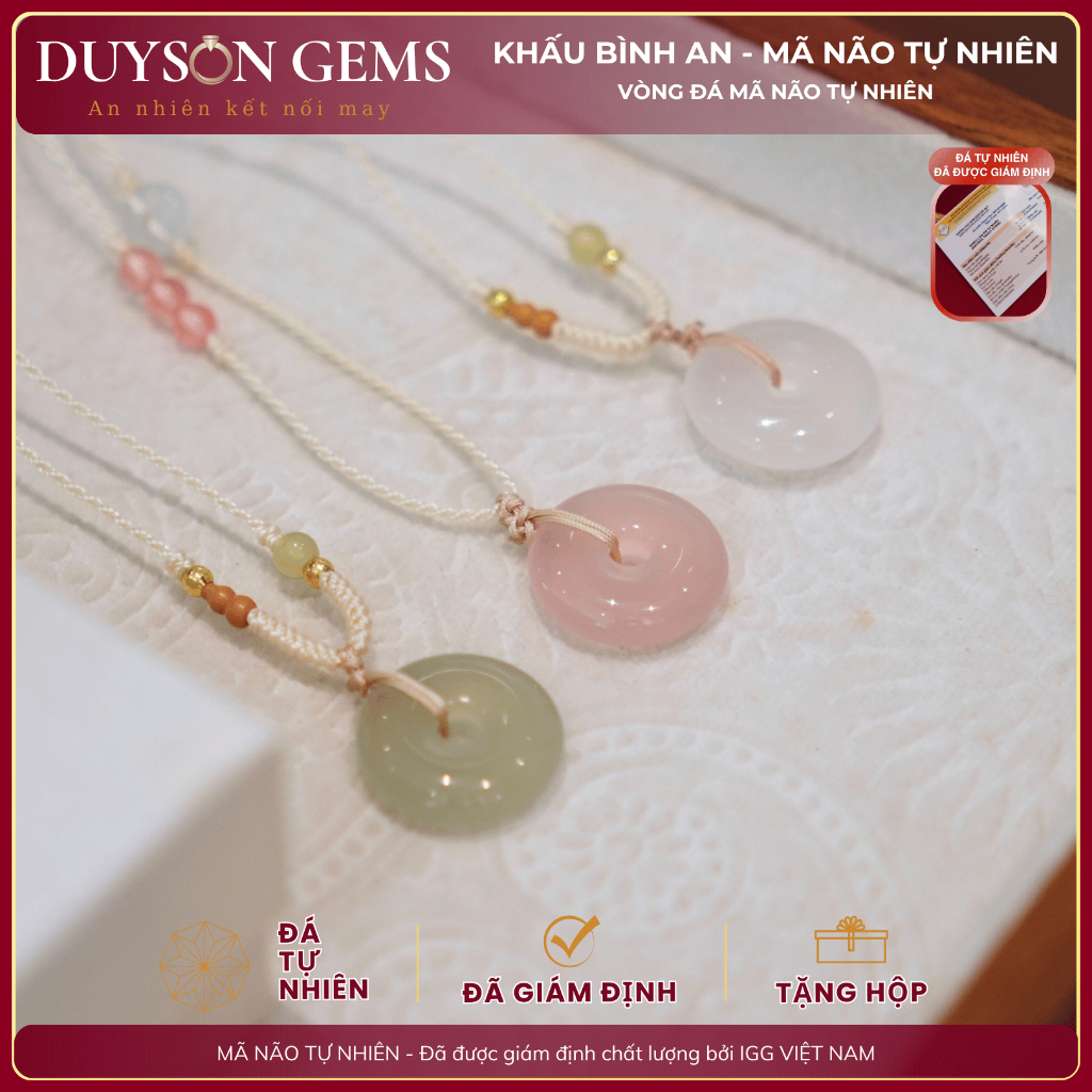 Dây chuyền mã não hình đồng điếu khấu bình an, dây chỉ bện thủ công Duyson Gems DCPT19