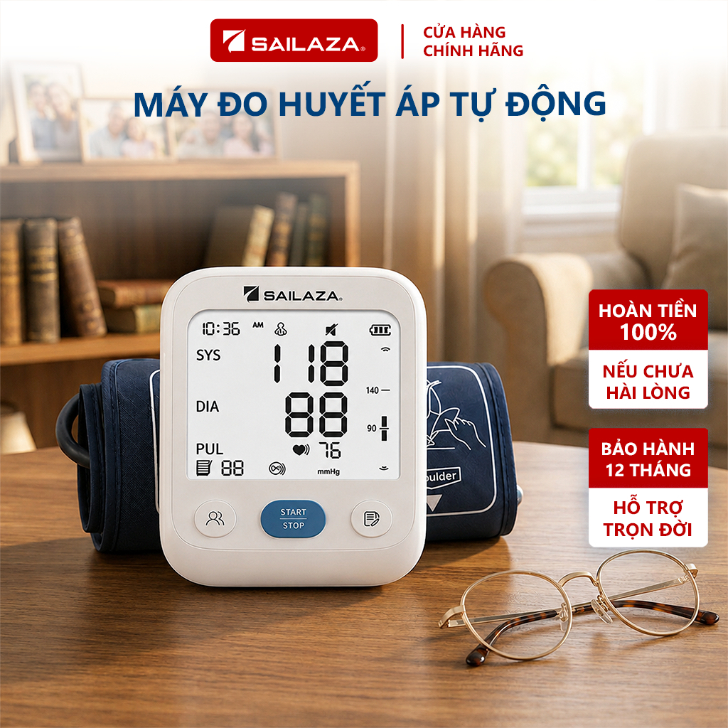 Máy đo huyết áp tự động chính hãng Sailaza ARM30G2, giọng đọc tiếng Việt, bảo hành 5 năm