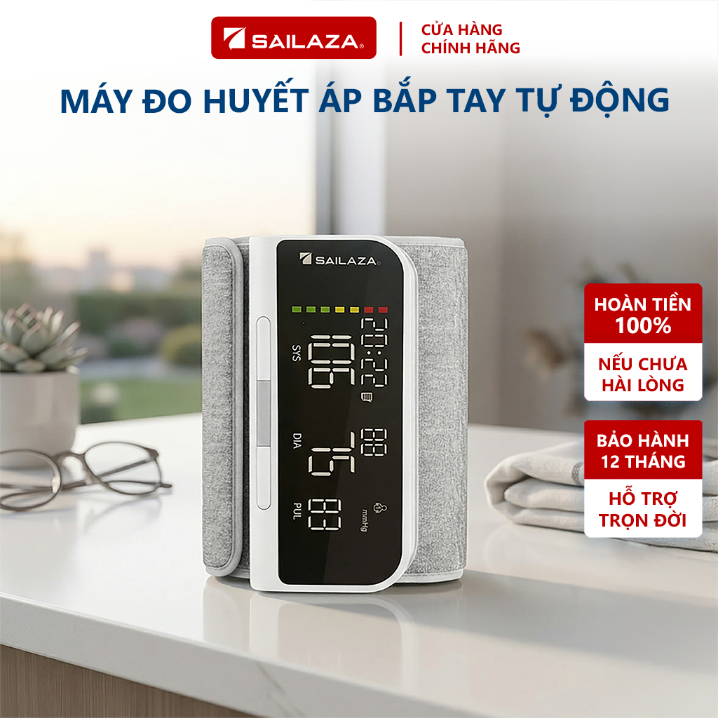 Máy đo huyết áp bắp tay không dây Sailaza AOJ33A, giọng nói tiếng Việt, pin sạc, bảo hành 5 năm