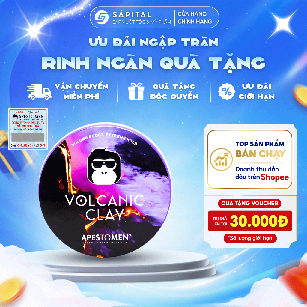 [TOP 1 BÁN CHẠY] Sáp vuốt tóc Volcanic Clay - Sáp Cứng giữ nếp 16h, Không bóng bết, Phù hợp tóc dày