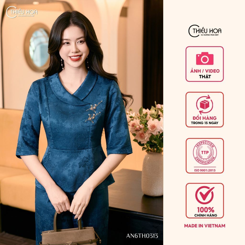 Áo kiểu nữ được làm từ chất liệu Vải dệt hoa chìm với thiết kế cao cấp sang trọng, thương hiệu Thiều Hoa  AN6TH0313