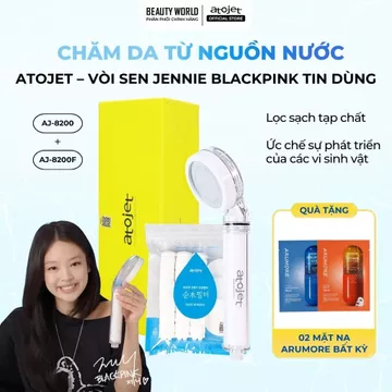 Bộ Vòi Sen Lọc Nước Atojet AJ-8200 Kèm 3 Lõi Lọc Đầu 3 Lõi Lọc Thân Tặng Sữa Tắm Arumore 500ml