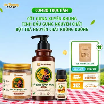 Combo Trục Hàn 2 An Khương Bao Gồm Trà gừng không đường + Cốt gừng Xuyên Khung + Tinh dầu gừng Với Thành Phần Tự Nhiên