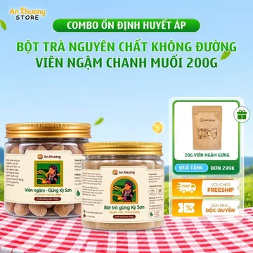 Combo Ổn Định Huyết Áp An Khương Tiện Lợi Bao Gồm Trà Gừng Nguyên Chất Không Đường + Viên Ngậm Gừng Chanh Muối