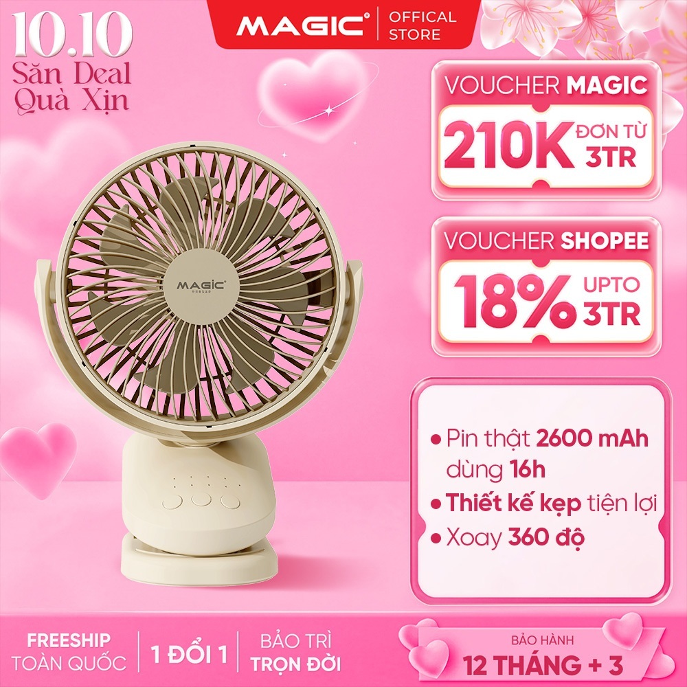 [LIVE] Quạt Tích Điện Kẹp Bàn Magic A-004, Pin Chuẩn 2600mAh, Dùng Liên Tục 16h, BH 12 Tháng