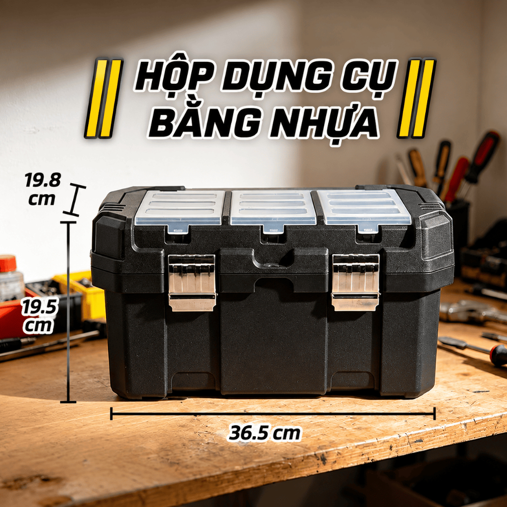 Hộp Đựng Dụng Cụ Deli 37/44/50cm – Hộp Đồ Nghề 2 Tầng, Nhựa PP, Tay Cầm Nhôm, Khóa Kim Loại Chắc Chắn