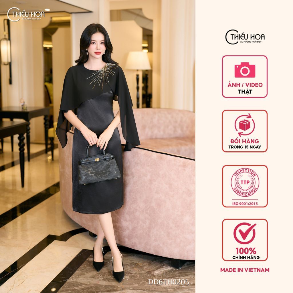 Đầm dự tiệc được làm từ chất liệu Lụa phối chiffon với thiết kế tinh xảo sang trọng, thương hiệu Thiều Hoa DD6TH0205