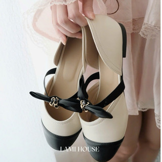 LAMI HOUSE - [LÙI 1 SIZE] - GIÀY NỮ BOWKNOT ĐEN TRẮNG THIẾT KẾ KHOÉT EO SANG TRỌNG
