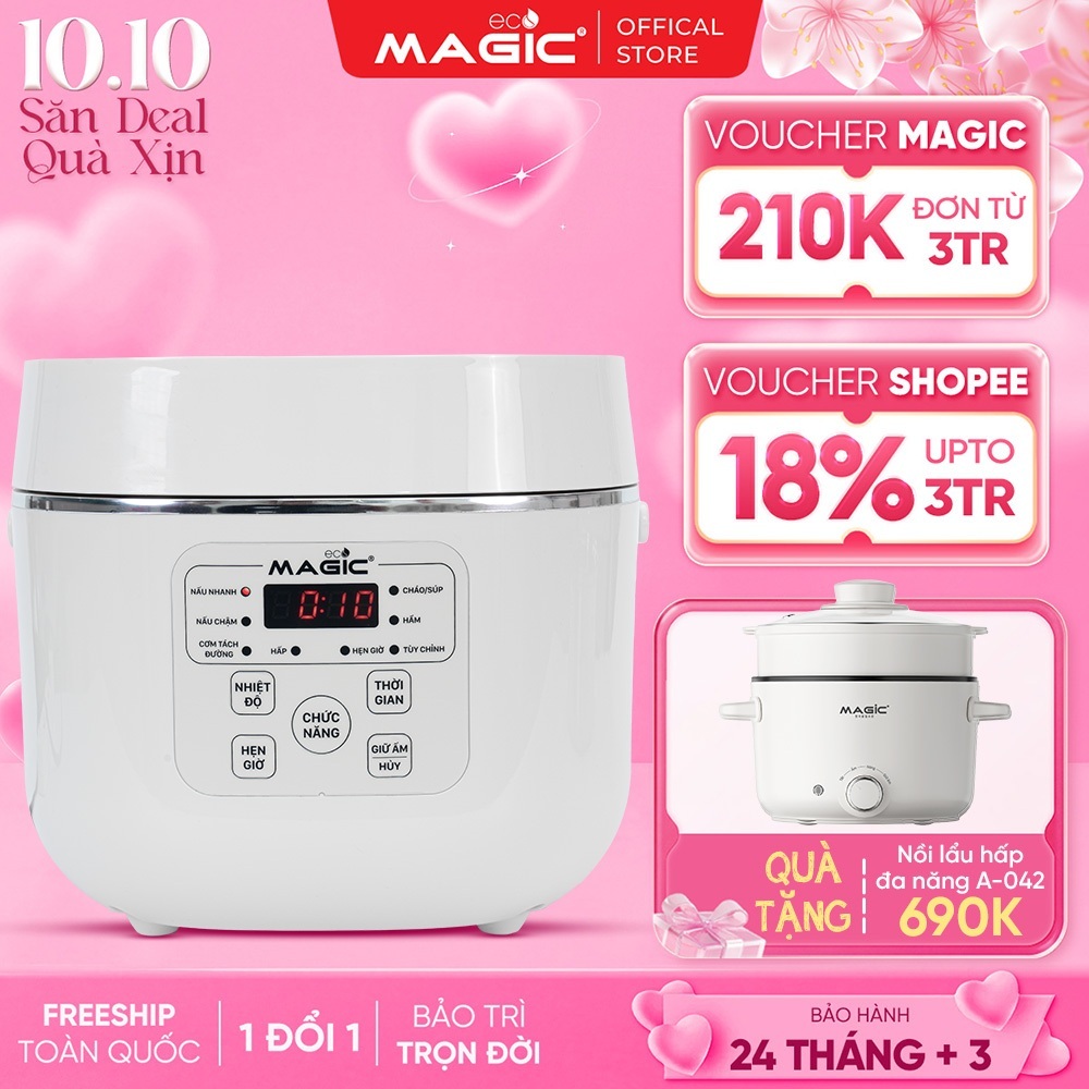 Nồi cơm điện tách đường Magic AC-261 1.8L – Lòng inox 304 siêu dày 950g – 8 chế độ nấu – Giữ ấm tự động