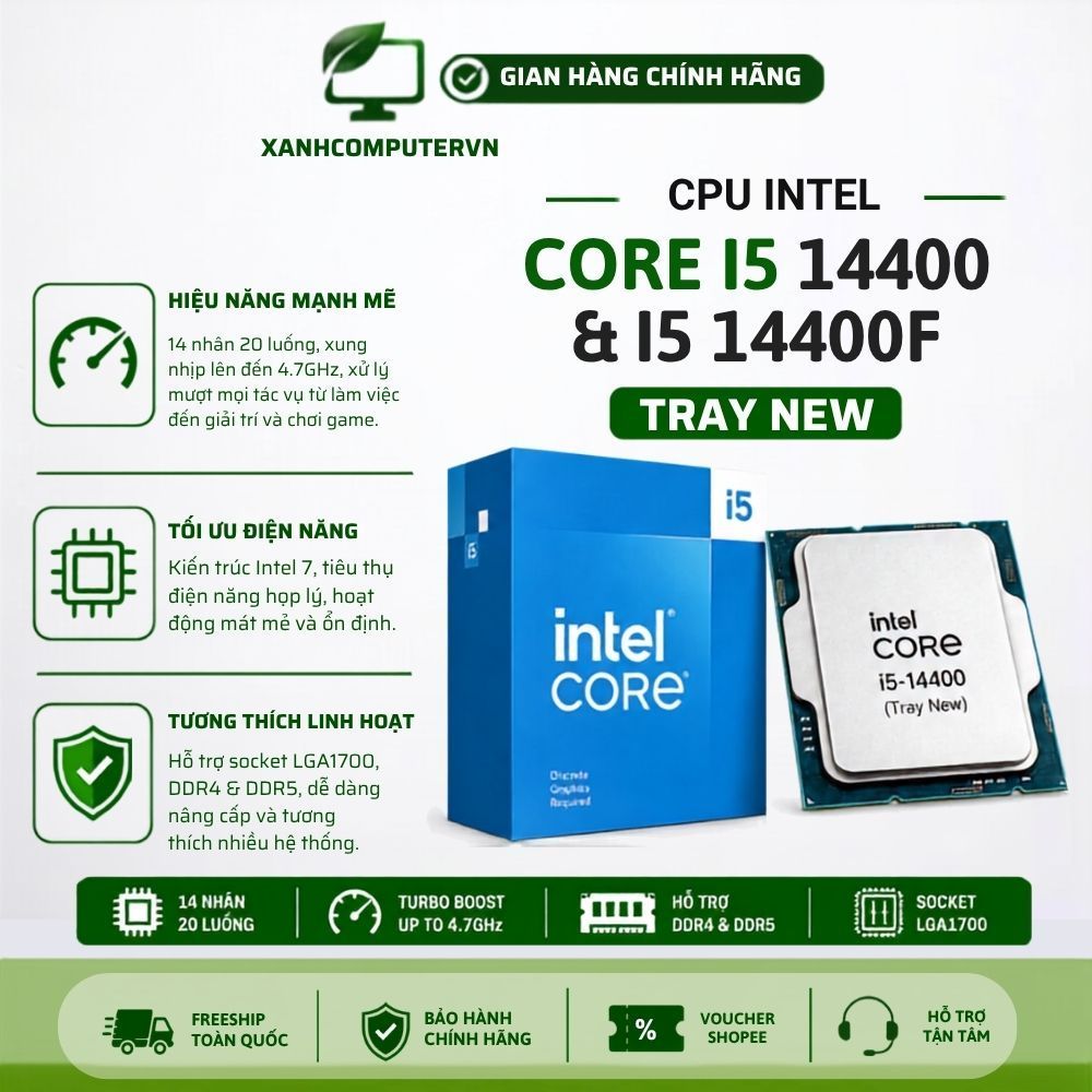 CPU Intel Core i5 14400F Tray New - Chưa bao gồm Fan - Bảo hành 36 tháng