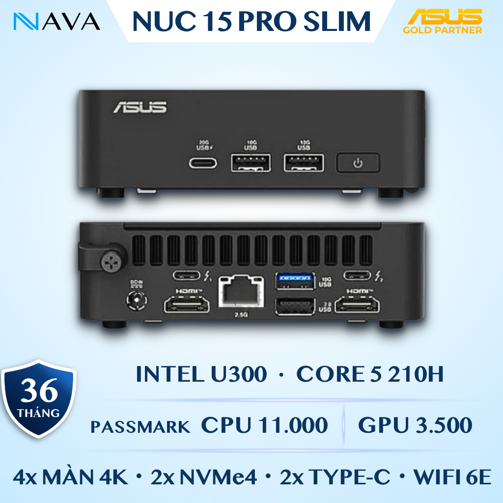 Mini PC ASUS NUC 15 PRO Slim Intel U300/120U/210H, Chính Hãng, Nhỏ Gọn, Bền Bỉ - BẢO HÀNH 36 THÁNG